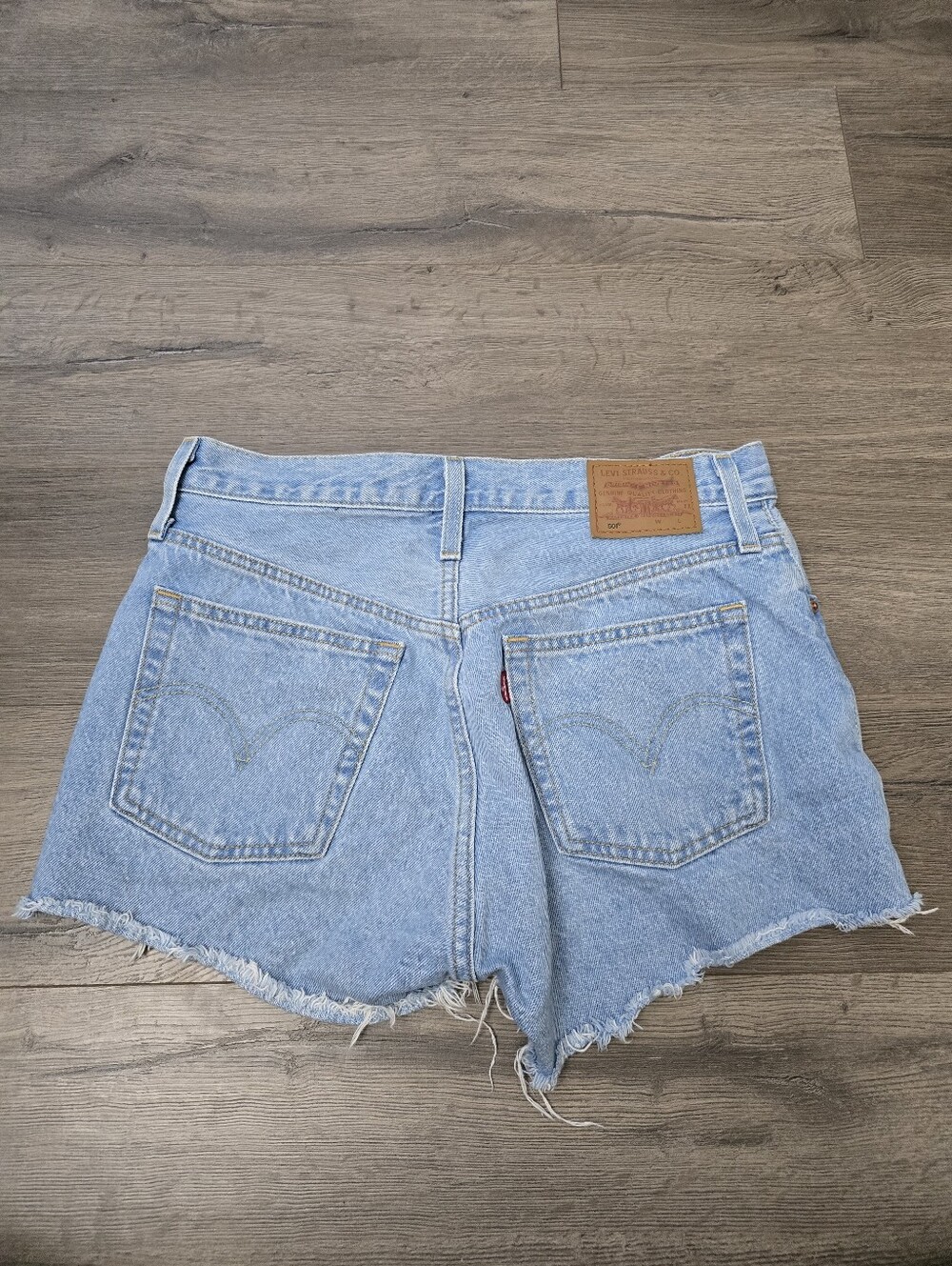 Levi's Light Blue Distressed High-Waist Jean Shorts - Picture 12 of 13